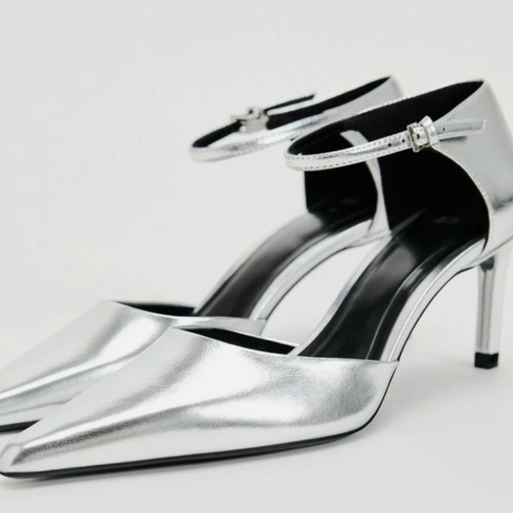 Zara Silver Stiletto Heels with Ankle Strap